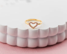 Load image into Gallery viewer, Little Girls 14k Gold-Plated Pink Open Heart Baby Ring
