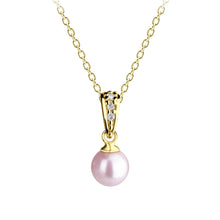 Load image into Gallery viewer, Girls 14K Gold-Plated Pink Pearl Pendant Necklace for Kids: 14 inch