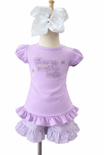 Load image into Gallery viewer, Lavender Seersucker Ruffle Shorts
