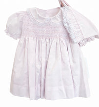 Load image into Gallery viewer, Blush Smocked Heirloom Dress, Bonnet &amp; Bloomer Set
