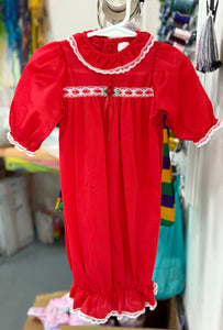 Day Gown with Eyelet Trim - Red