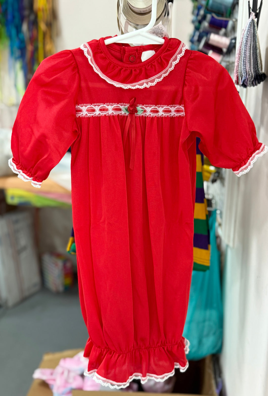 Day Gown with Eyelet Trim - Red