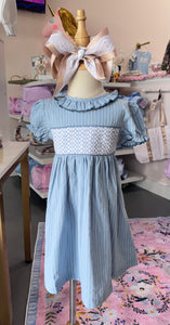Pinstripe Smocked Ruffle Dress