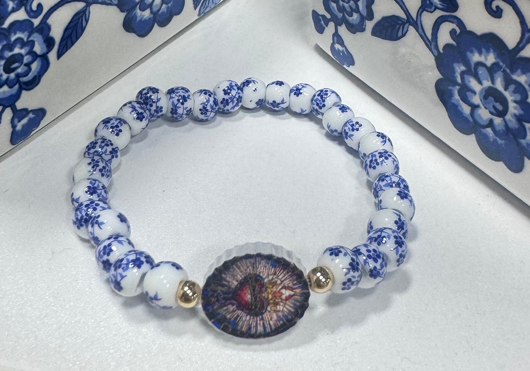 Holy Water Scared Heart Bracelet with Porclain Beads