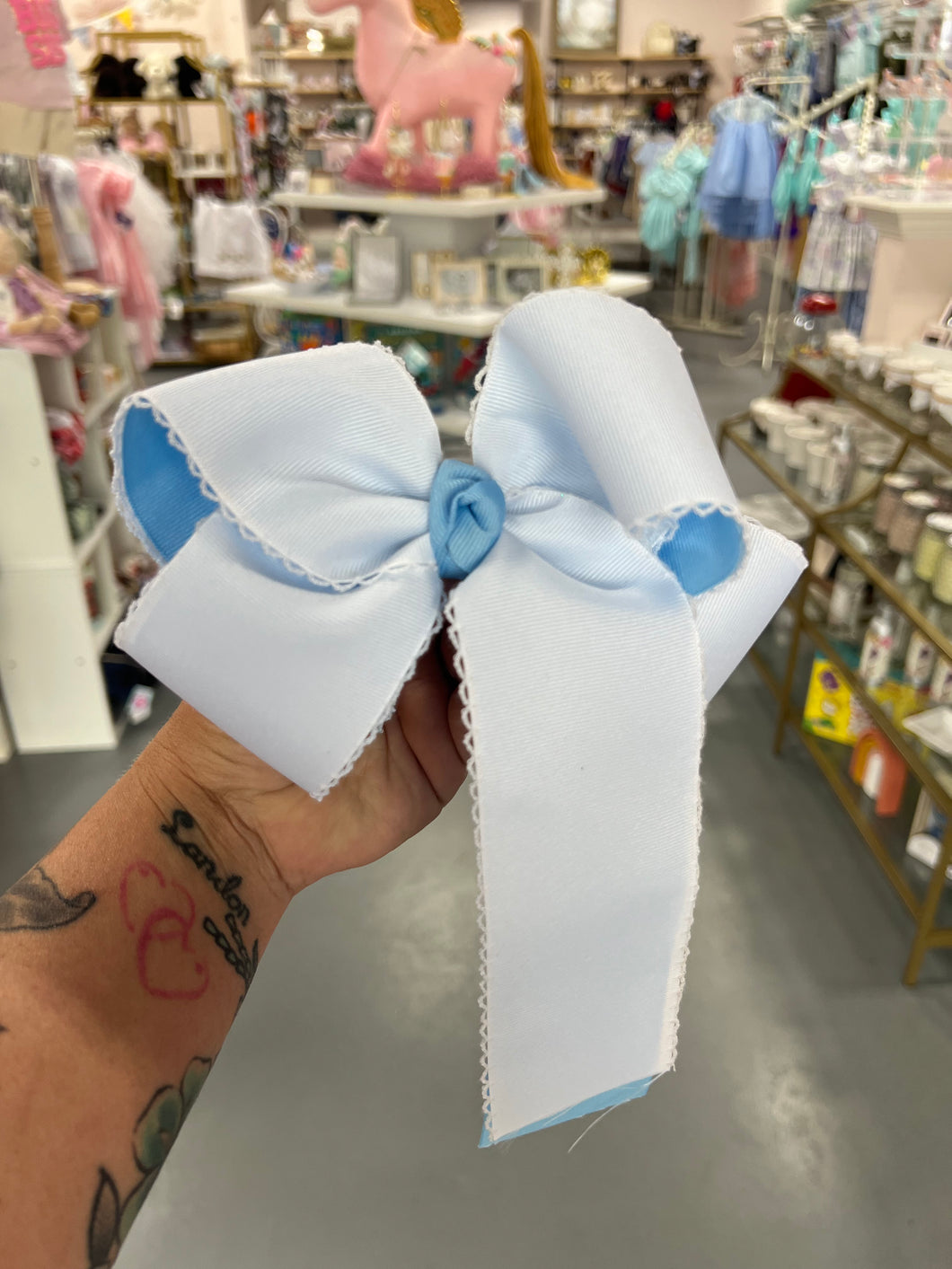 White/Blue Layered Bow