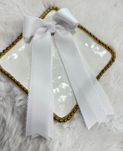 Medium White/White Layered Bow with moonstitching