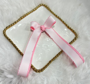 Small Pink/White Layered Bow with Tails