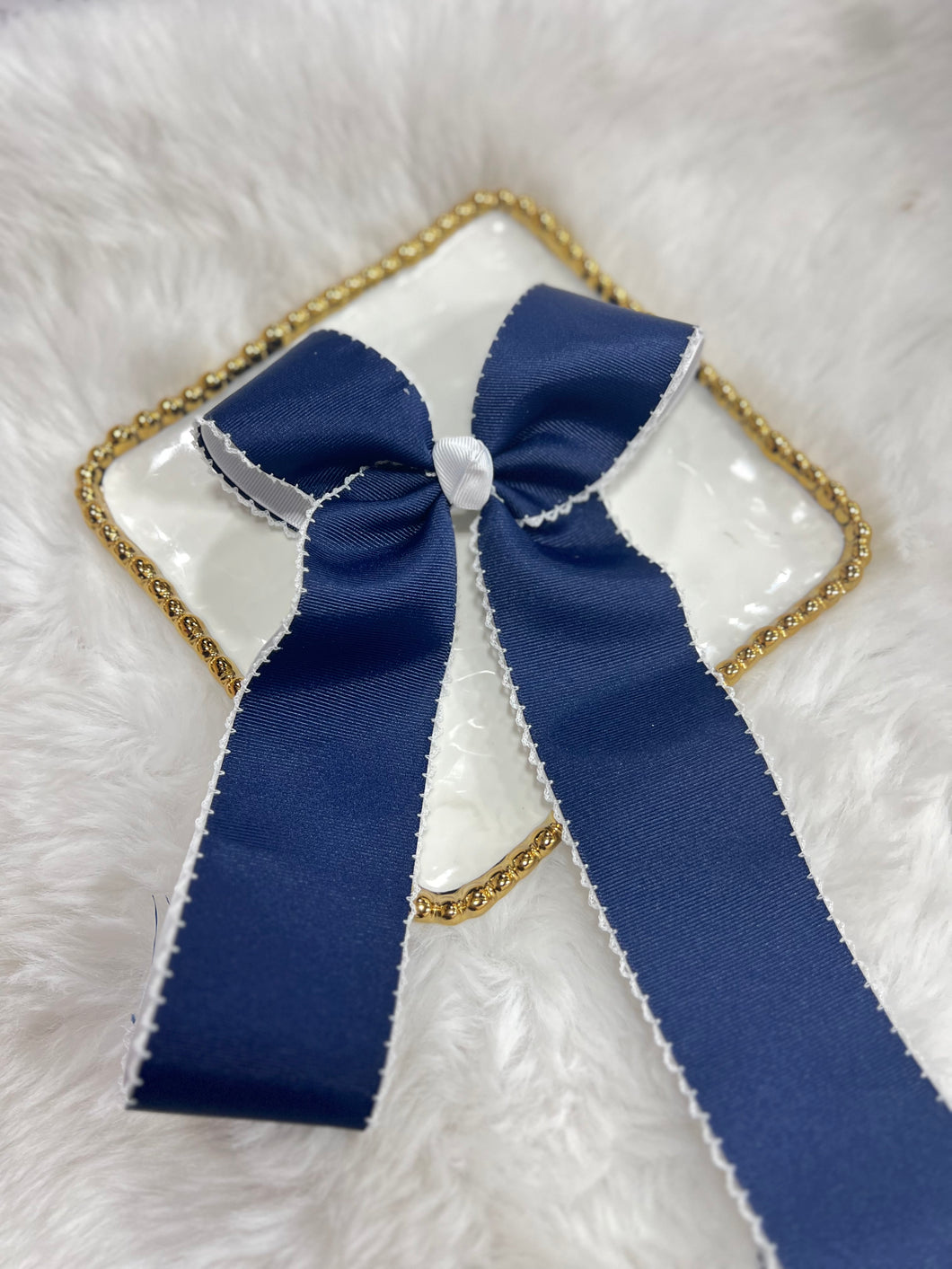 Large Navy/White Layered Bow with moonstitching