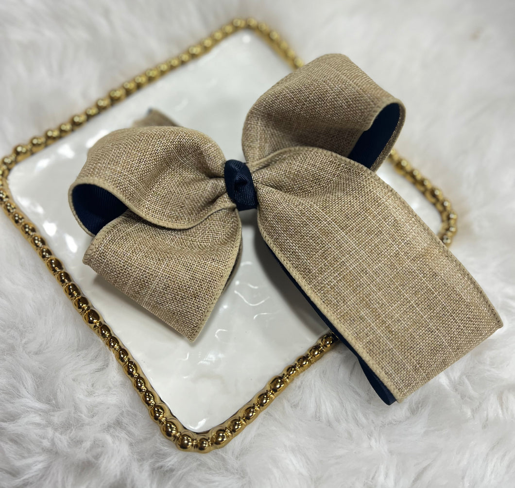 Large Linen/Navy Layered Bow