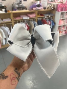 Large White/Navy Layered Bow with moon stitching