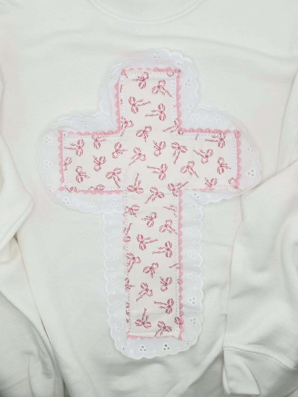 Cross Applique with Lace Trim Sweatshirt