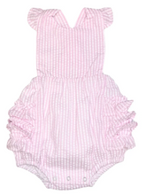 Load image into Gallery viewer, Girls Seersucker Ruffle Sunsuit

