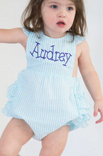 Load image into Gallery viewer, Girls Seersucker Ruffle Sunsuit
