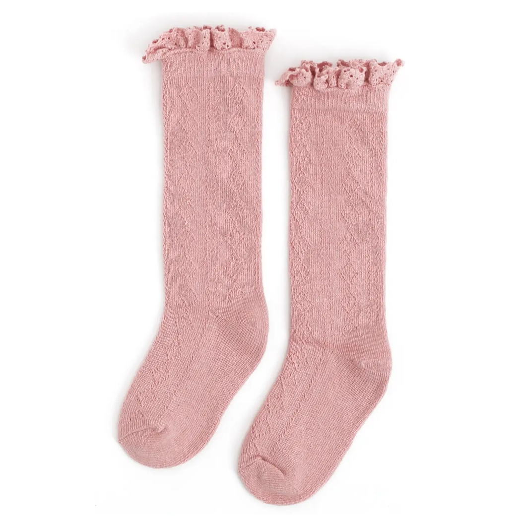 Blush Fancy Lace Knee High Socks