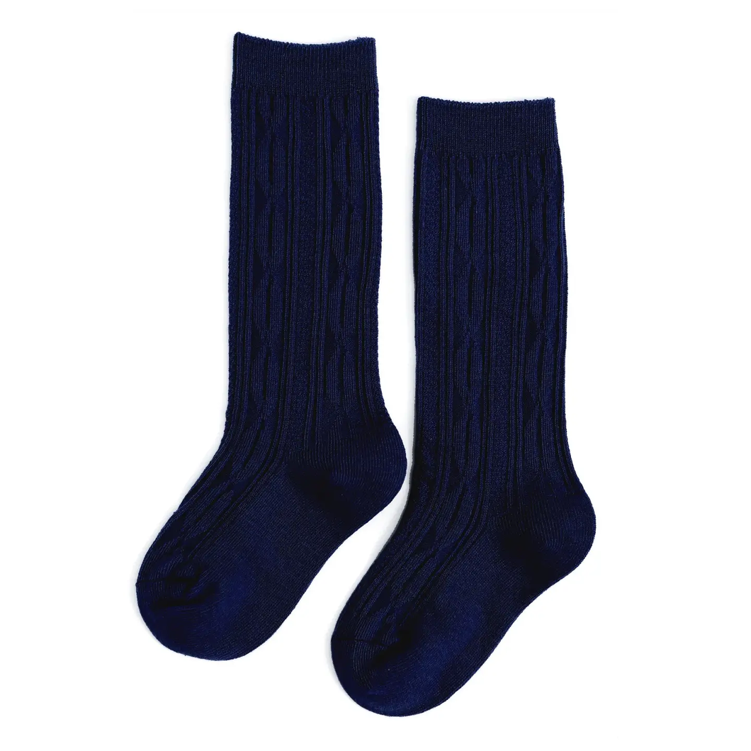 Dark Navy Cable Knit Knee High Socks