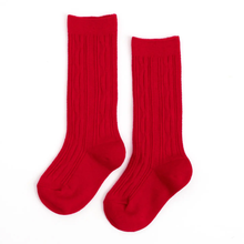 Load image into Gallery viewer, Apple Red Cable Knit Knee High Socks
