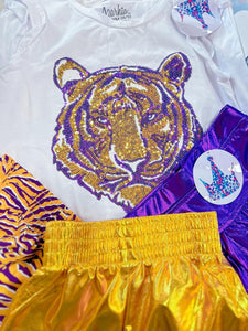 Steph Shorts in Tiger Purple and Yellow
