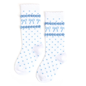 Blue Bow Scalloped Knee High Socks