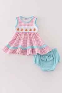 Pink Gingham Pumpkin Set