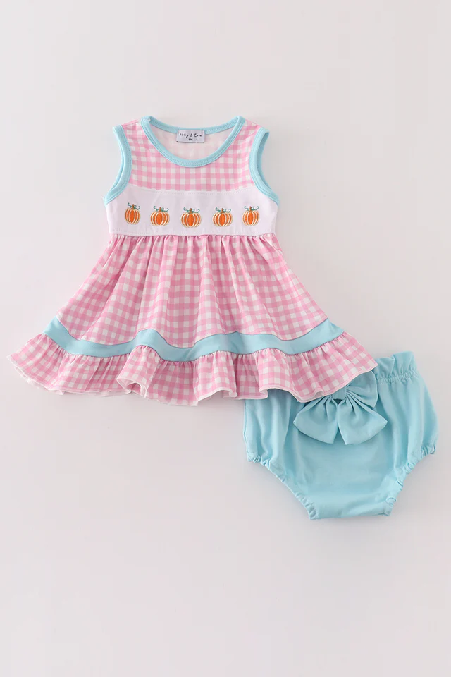 Pink Gingham Pumpkin Set