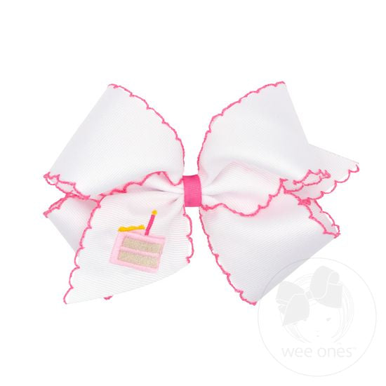 King Grosgrain Bow with Moonstitch - Embroidered Birthday Cake