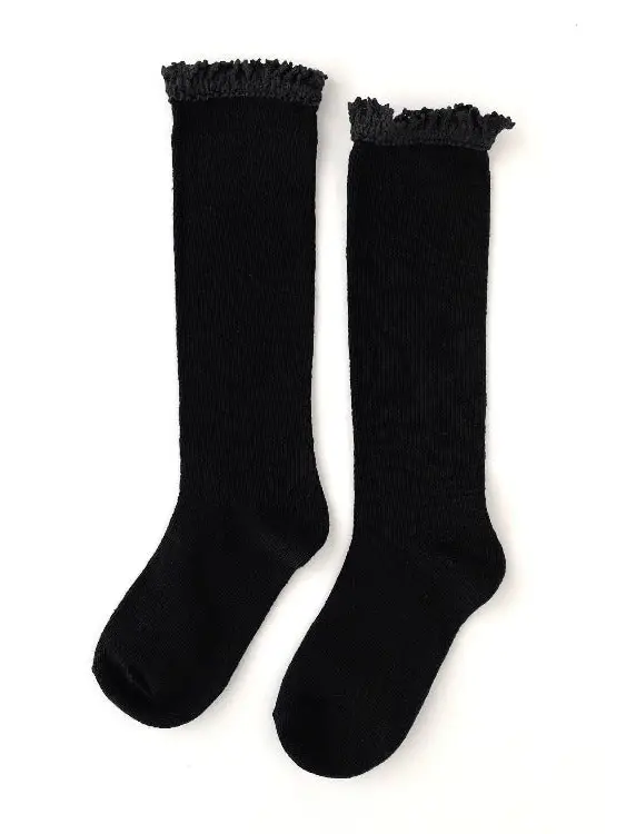Fancy Lace Black Knee Socks