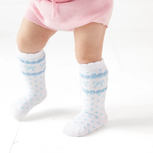 Blue Bow Scalloped Knee High Socks