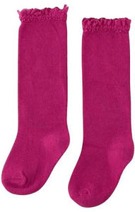 Raspberry Fancy Lace Knee High Socks