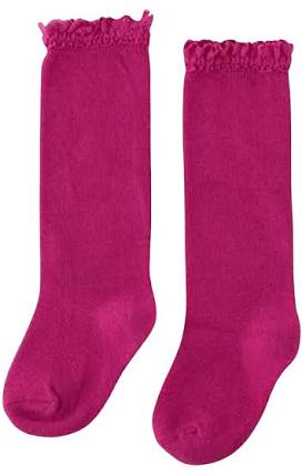 Raspberry Fancy Lace Knee High Socks