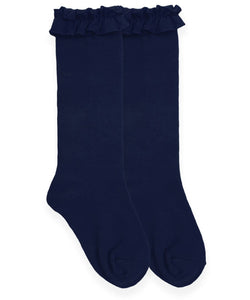 Jefferies Knee High Ruffle Socks Navy - 1658