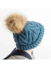 Load image into Gallery viewer, Slate Blue Pom Beanie (0-6m)
