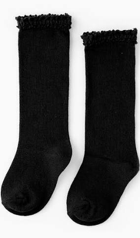 Black Fancy Lace Top Knee High Socks