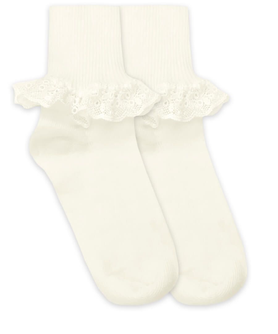 Jefferies Chantilly Lace Turn Cuff Socks Pearl White - 2107