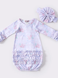 Plaid Coquette Baby Gown with Head Wrap