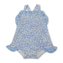 Load image into Gallery viewer, Blue Daisy Ruffle Romper
