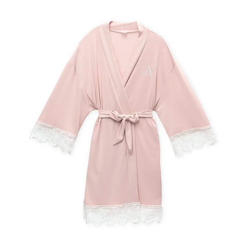 Jersey Blush Pink Robe with Lace Detail