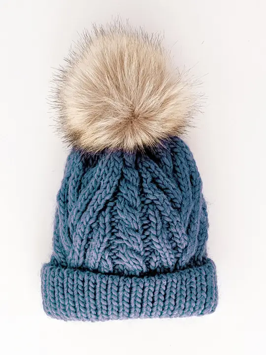 Slate Blue Pom Beanie (0-6m)