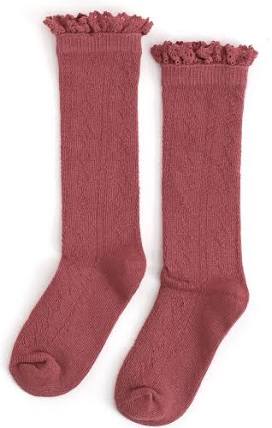 Mauve Rose Fancy Lace Knee High Socks