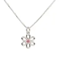 Pink Daisy Sterling Silver Flower Necklace
