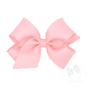 Medium Grosgrain Bow with Moonstitch - Pink