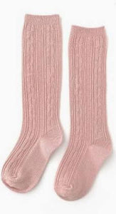 Blush Cable Knit Knee High Socks