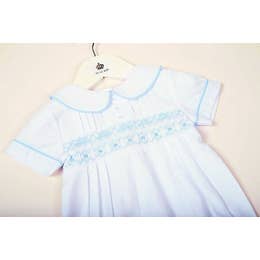 Blue White Collar Smock Short Romper