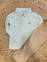Load image into Gallery viewer, Green Micro Stripe LS Polo
