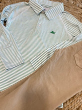 Load image into Gallery viewer, Green Micro Stripe LS Polo
