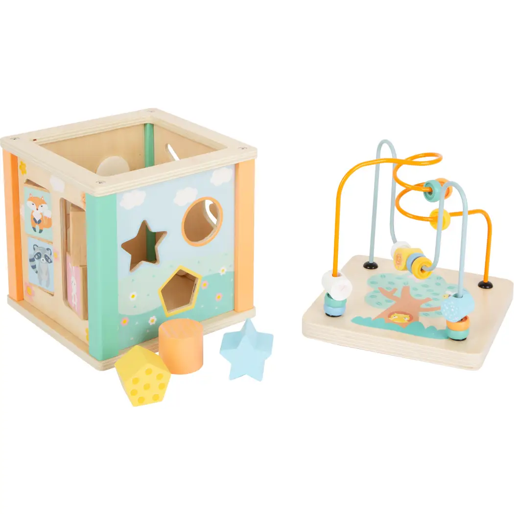 Small Foot Wooden Toys Pastel Motor Skills 5-in-1 Activity Cube Designed for Children Ages 12+ Months