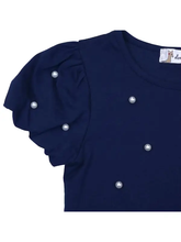 Load image into Gallery viewer, Pearl Embellished Navy Tee
