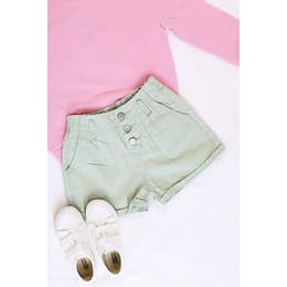 Sage High Waisted Button Shorts