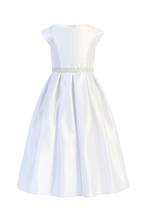 Load image into Gallery viewer, Pleated Satin Dress with Pockets and beaded waist
