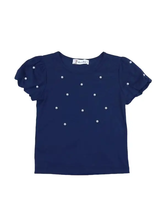 Load image into Gallery viewer, Pearl Embellished Navy Tee
